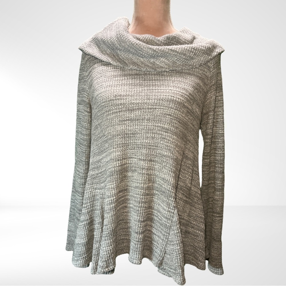 ANTHROPOLOGIE EUC Marled Grey Cowl Neck Sweater Top with Swing Hem Size Medium﻿ - Picture 3 of 12